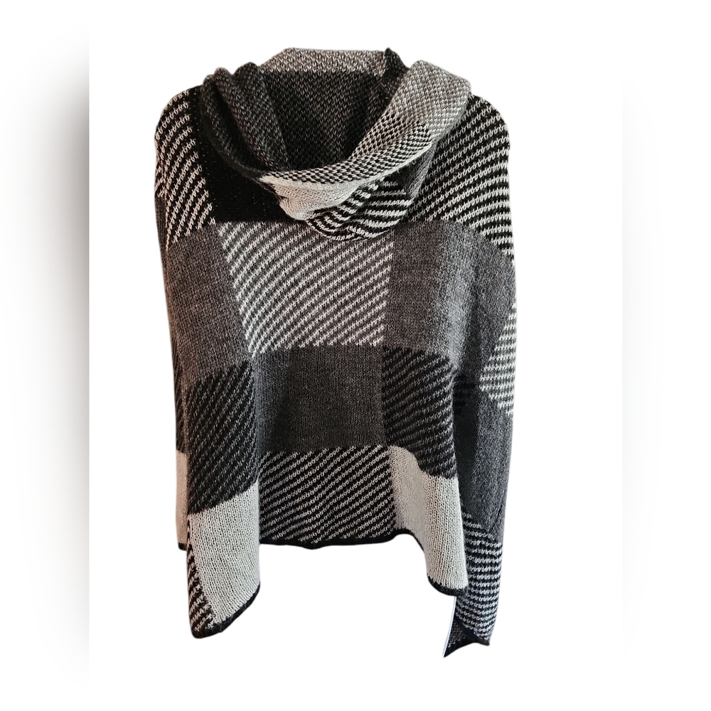 Pinokkio Womens Black Gray Ivory Patchwork Knit Waterfall Cardigan Italy Large - Picture 3 of 7